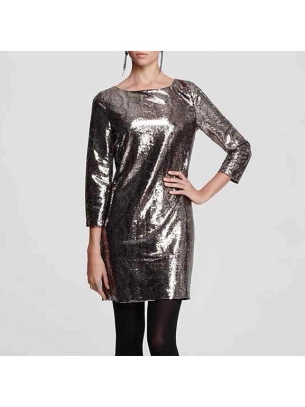 TAHARI  Metallic Silver Snake print Sequin  dress size US 6